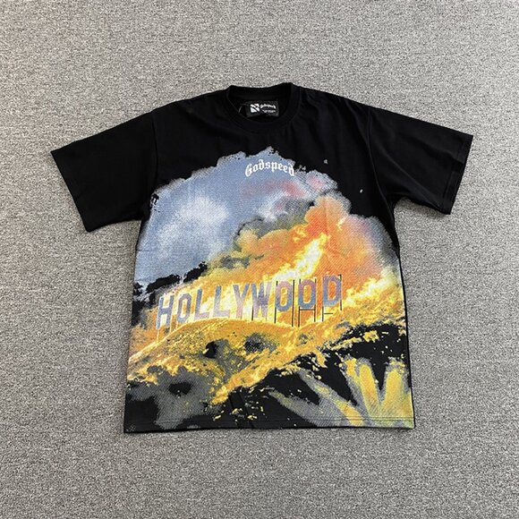 Hollywood Themed Godspeed T Shirt With Paisley Emblem